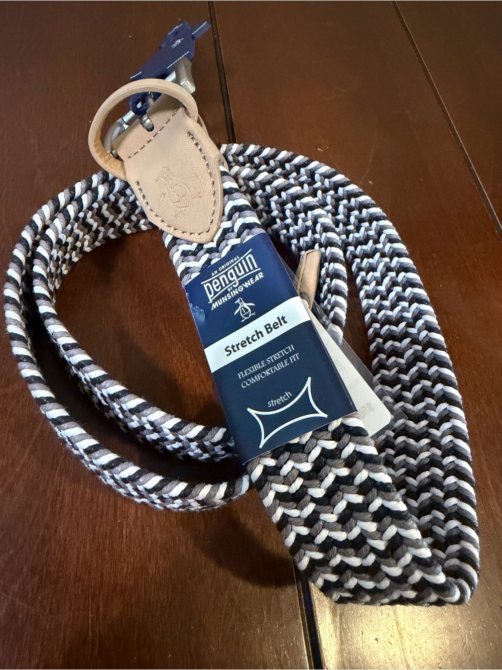 Original Penguin Men’s Braided Stretch Black Gray White Tan Woven Size M 34-36
